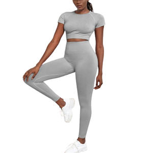 Personalizado 2026 al por mayor Color sólido Delgado Yoga manga corta transpirable gimnasio desgaste entrenamiento Fitness correr secado rápido mujeres Yoga conjunto - Product Image 3