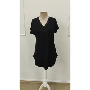 Camisón corto de viscosa con cuello en V y manga corta para mujer, 35887 - Negro - Product Image 6