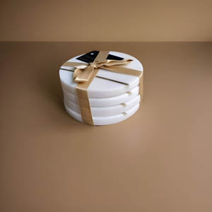 Luxury Marble <b>Coasters</b> with Gold Edges Round <b>Drink</b> <b>Coaster</b> Set Polished Finish Decorative Table Accessories for Gifting - Product Image 2