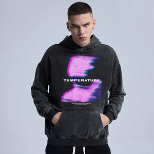 100% Polyester Men's Acid Wash Winter Pullover Hoodie Long Sleeve Streetwear with Customizable Options - Product Image 4