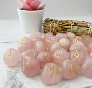Piedras de Runas de cuarzo rosa de alta calidad, Set de cristal grabado con letras, chakras curativas, adivinación, Reiki - Product Image 2