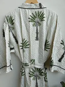 Bata Kimono Acolchada Kantha Hecha a Mano en India para Mujer, 100% Algodón, con Volantes, Doble Capa, Largo hasta el Suelo, Cintura Natural, Precio al por Mayor - Product Image 4