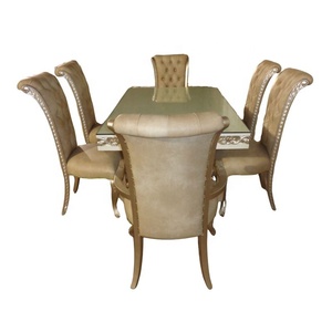 Ensemble de salle à manger de Style français, Table et chaise sculptées antiques en Champagne peintes, conçues pour l'intérieur de la maison de Style européen - Product Image 2