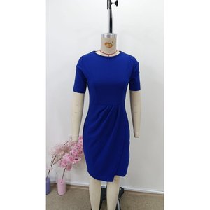 เดรสสั้นคอวี แขนสั้น ผ้าเครปนำเข้า รุ่น 36202 - สีน้ำเงินแซคส์ - Product Image 4