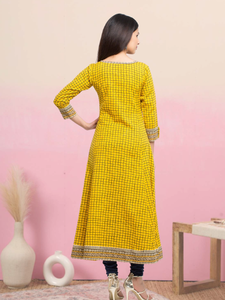 Womens cotton slub checks print anarkali kurta elegant daily wear soft fabric comfortable fit stylish traditional ethnic <b>outfit</b> - Product Image 3