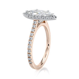 Anillo de Compromiso con Halo de Diamantes Cultivados en Laboratorio, Corte Marquesa, 2.15 CTW, Banda Pavé, Oro de 14K con Baño de Rodio, Regalo de Boda, Lujoso y Elegante - Product Image 6