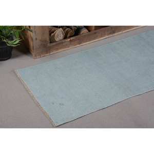 Tapis Turc Vintage Bleu Moderne 2.2 X 7.5ft Fait à la Main Laine Abstraite Patchwork Design Rectangle Couloir Forme Latex pour Chambre de Voiture - Product Image 5