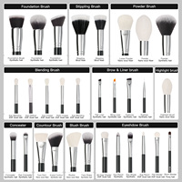 Ensemble de 15 pinceaux cosmétiques classiques à manche noir et tube argenté, poils synthétiques, outils professionnels, kit de pinceaux de maquillage en poils de chèvre naturels