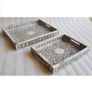 Luminous Heritage Handcrafted Mother of Pearl & Bone Inlay Tray Custom Luxury Homeware for Elegant Dining, Kitchen, and Gifting - Product Image 6