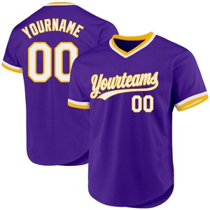 Ropa de equipo personalizada superventas, camiseta de béisbol auténtica morada blanca y dorada personalizada - Product Image 1