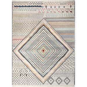 Alfombra Grande de Lana y Seda Anudada a Mano Freedom Manchaha Ivory, Diseño Geométrico, 10 mm de Grosor, para Decoración de Habitaciones Juveniles -Lub-8618 - Product Image 1