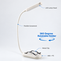 Lampe de lecture LED rechargeable à clip avec batterie 500 mAh, 3 modes de couleur, 5 niveaux de luminosité et col de cygne flexible