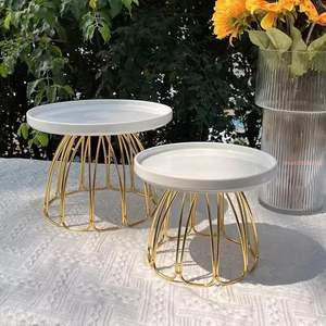 Luxury Minimalist Gold Metal Wire Cake Stand Modern Sleek Round Dessert <b>Display</b> Stand for Wedding Party Bakery Table Centerpiece - Product Image 4