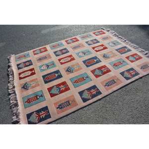 Alfombra turca vintage clásica rojo azul 5,5x7,3 pies área grande lana látex respaldo abstracto para adolescentes rectángulo pasillo diseño - Product Image 2