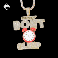Pendentif Iced Money Don't Sleep pour Hommes, style Hip Hop, en Moissanite micro-pavée, en métal argent sterling 925 plaqué or, bijoux de mode