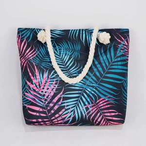Vente en gros, sac cabas de plage personnalisable, grand sac à main d'été en toile imprimé tropical pour femmes, fourniture d'usine OEM - Product Image 1