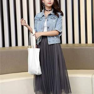 เสื้อโค้ทสำหรับ2025ฤดูร้อนสีฟ้าอ่อนไซส์ใหญ่พิเศษแจ็กเก็ตแขนสั้นเจ็ดในสี่ของผู้หญิงทันสมัยใหม่ตกแต่งกระดุมผ้าเดนิมฤดูใบไม้ผลิ-ฤดูใบไม้ร่วง - Product Image 1