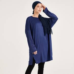 Elebe Lifestyle Blouse à manches longues bleu marine pour femmes grande taille surdimensionnée maternité pur coton décontracté hauts décolleté manches longues - Product Image 1