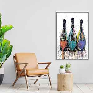 Impression sur toile de bouteilles de champagne : Art mural moderne pour cuisine, toile encadrée blanche - Product Image 1