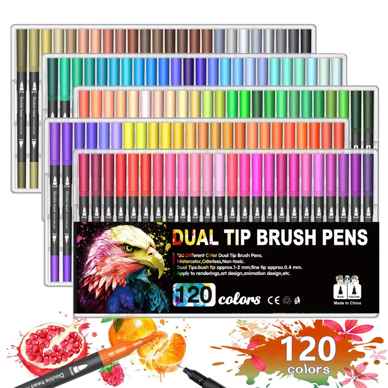 Commercio all'ingrosso pennarelli a doppia punta 24 36 48 60 72 80 100 120 colori disegno acqua colore arte pennarelli Set penna acquerello