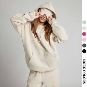 <b>American</b> Women's Casual Two-Piece Set Long Hooded Sweatshirt Solid Color <b>Hoodies</b> for Winter Oversized Drop Shoulder <b>Hoodies</b> - Product Image 4