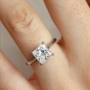 7mm Princess Cut Diamond Engagement <b>Ring</b> | <b>Solitaire</b> Bridal Wedding <b>Ring</b> | Sterling <b>Silver</b> 18K Gold Plated Minimalist <b>Ring</b> - Product Image 2