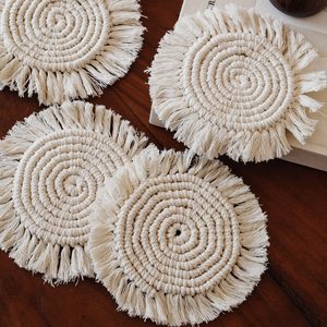 Posavasos de macramé ecológicos hechos a mano, estilo moderno, cuerda de algodón tejida con borlas, decoración del hogar, tazas, almohadillas para bebidas - Product Image 4