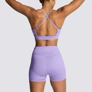 Ensemble d'entraînement vintage délavé pour femmes Tenues de yoga Soutien-gorge de sport Leggings taille haute Vêtements de gymnastique Survêtement 2 pièces 100% coton - Product Image 2