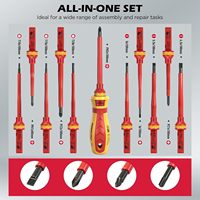 Jeu de 13 mini tournevis, finition chromée, 100 mm, manche isolé en PP interchangeable, outils à main pour électricien, projets de bricolage à domicile