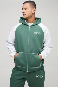 Custom High Quality 100% Cotton Tracksuit <b>Men</b> <b>Green</b> Oversized Custom Color Block Hoodie & Sweatpants set Color block Tracksuit - Product Image 2