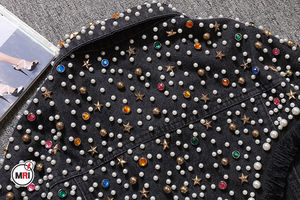 แจ็คเก็ตยีนส์วินเทจผ้าโพลีเอสเตอร์/คอตตอนคุณภาพสูง ดีไซน์ใหม่ทันสมัย ประดับมุก คุณภาพเยี่ยม สีสันตามสั่ง สำหรับฤดูใบไม้ร่วงและฤดูหนาว - Product Image 3