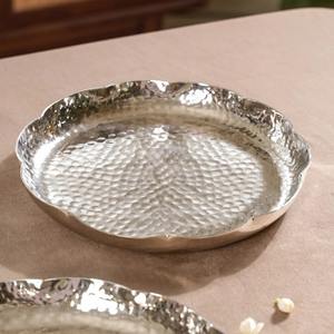 Traditional <b>Square</b> Hammered Silver Aluminium Metal Handicraft Platter Large Scalloped <b>Edge</b> Lightweight Customizable Decorative - Product Image 3