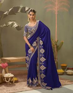 Bamber Traditional Casual Wear Saree and Blouse Handmade with Intricate <b>Gota</b> Patti Embroidery on Cotton Silk Material - Product Image 3