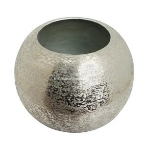 Texture Design Vase à fleurs en métal argent fini pour la maison entrée décoration de sol extérieur Vase à fleurs de forme ronde - Product Image 6