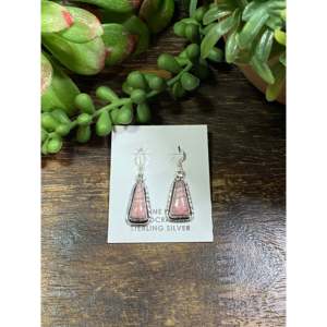 Navajo Made Vintage Rhodochrosite & <b>Sterling</b> <b>Silver</b> <b>Drop</b> <b>Earrings</b> - Product Image 1