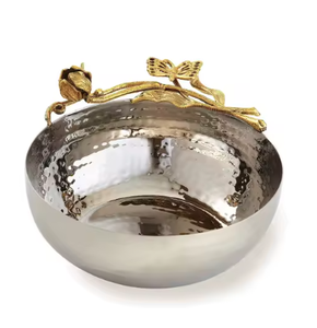 Tazón de Servir de Diseño Clásico, Tallado en Metal, de Lujo, Ecológico, para Hogar, Hotel, Restaurante, Vajilla de Mesa, Acabado Plateado con Diseño de Hoja - Product Image 6