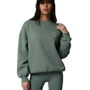 Sweat-shirt surdimensionné personnalisé en polyester/coton pour femme, col montant, logo frontal uni, vente en gros pour l'hiver - Product Image 1