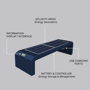 Banc solaire intelligent pour ville connectée |   Siège public extérieur en aluminium/acier avec charge USB et éclairage LED pour parc - Product Image 4
