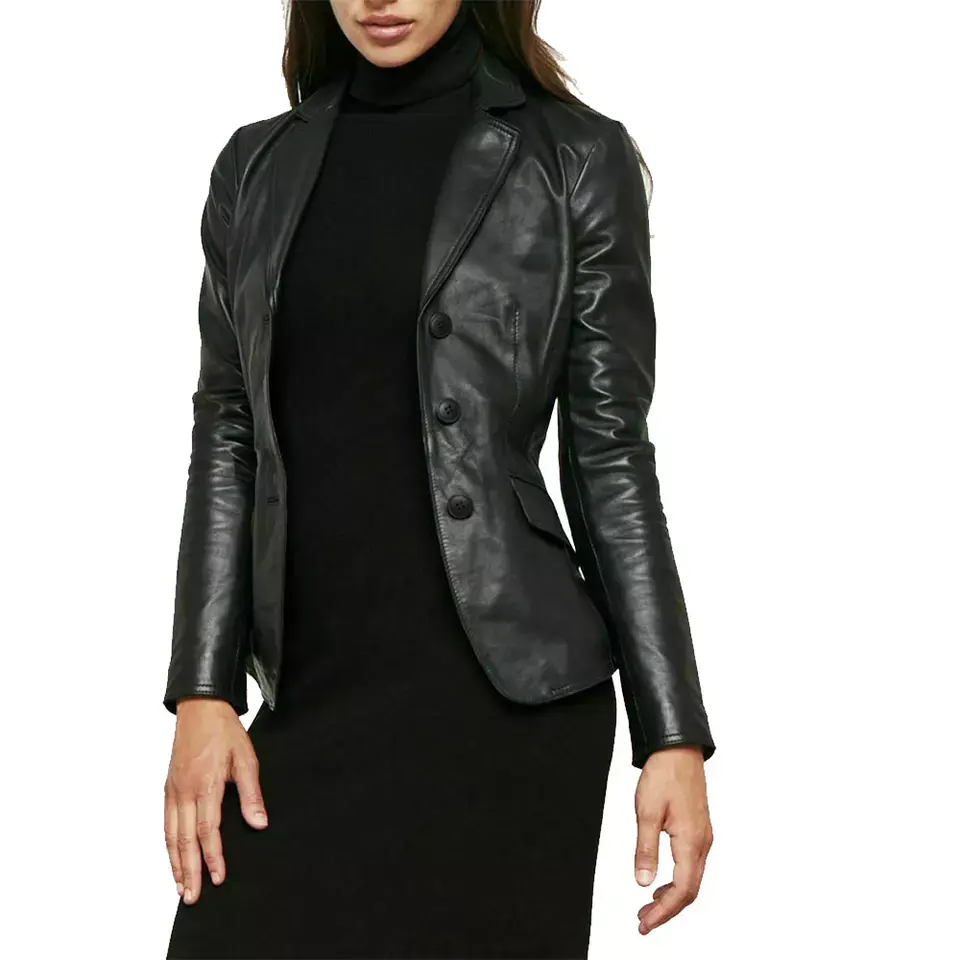 Women Leather Blazer Jacket Slim Fit Smart Casual Fashion 2 Button Real Leather Distressed Jacket Coat Blazer OEM Wholesale