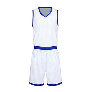 Conjunto de Camiseta de Baloncesto sin Mangas con Cuello en V Blanca con Ribete Azul, Uniforme de Poliéster que Absorbe la Humedad para Adultos Unisex para Todas las Temporadas - Product Image 1