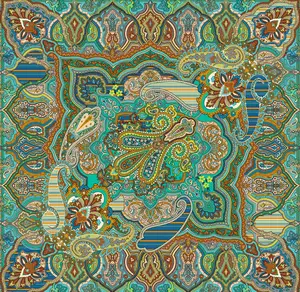 Wichtiger Seiden quadrat foulard bemalt Kaschmir blau und grün
