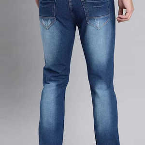 กางเกงยีนส์ขาตรงสำหรับผู้ชายกางเกงยีนส์ผ้ายืดทรงสลิมฟิต - Product Image 5