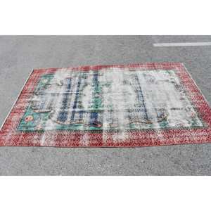 Alfombra turca vintage de 4,9x7,8 pies, alfombra de área grande de lana de retazos azul y rojo, látex clásico para habitación de adolescentes, pasillo rectangular abstracto - Product Image 3