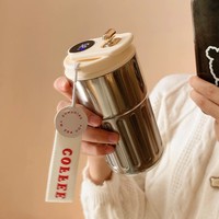 Cangkir termos pintar, Tumbler kopi vakum dinding ganda Stainless Steel dengan tampilan suhu