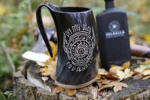 Mug en corne de buffle authentique et écologique, fait à la main, de qualité alimentaire, style médiéval, religieux, Feng Shui, mug à bière animal - Product Image 5