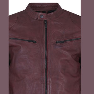 <b>Real</b> <b>Leather</b> Sheepskin Zipper Closer Reversible Windproof <b>Biker</b> <b>Jacket</b> Men Stand Collar Quilted Black Lining Pockets Front Logo - Product Image 2