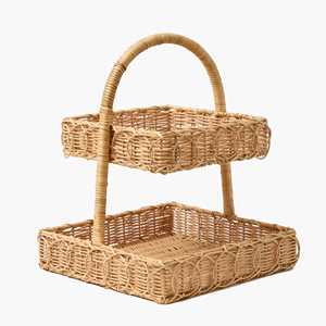 Plateau en rotin élégant à deux niveaux Plateau de service fait main avec poignée pour collations aux fruits ou présentoir de comptoir de cuisine fabriqué au Vietnam - Product Image 1