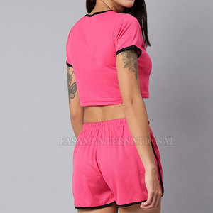 Conjunto de Top Corto y Pantalones Cortos de Algodón para Mujer, Diseño Personalizado, Precio Razonable - Product Image 3