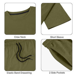 Ensemble t-shirt et short de survêtement d'été pour hommes 100% coton à manches courtes 2 poches respirant - Product Image 5