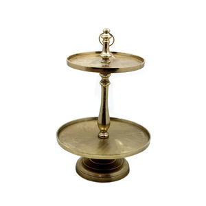 Soporte moderno redondo para Pastel de Bodas, bandeja de madera natural y vidrio marrón para servir y fines decorativos - Product Image 5